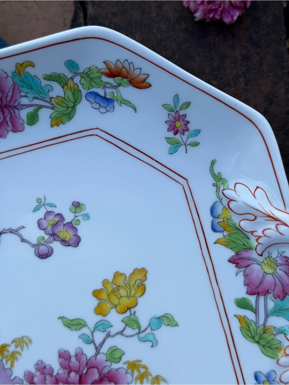 SPODE Famille Rose White Ceramic Octagonal Serving Platter Dish Plate England